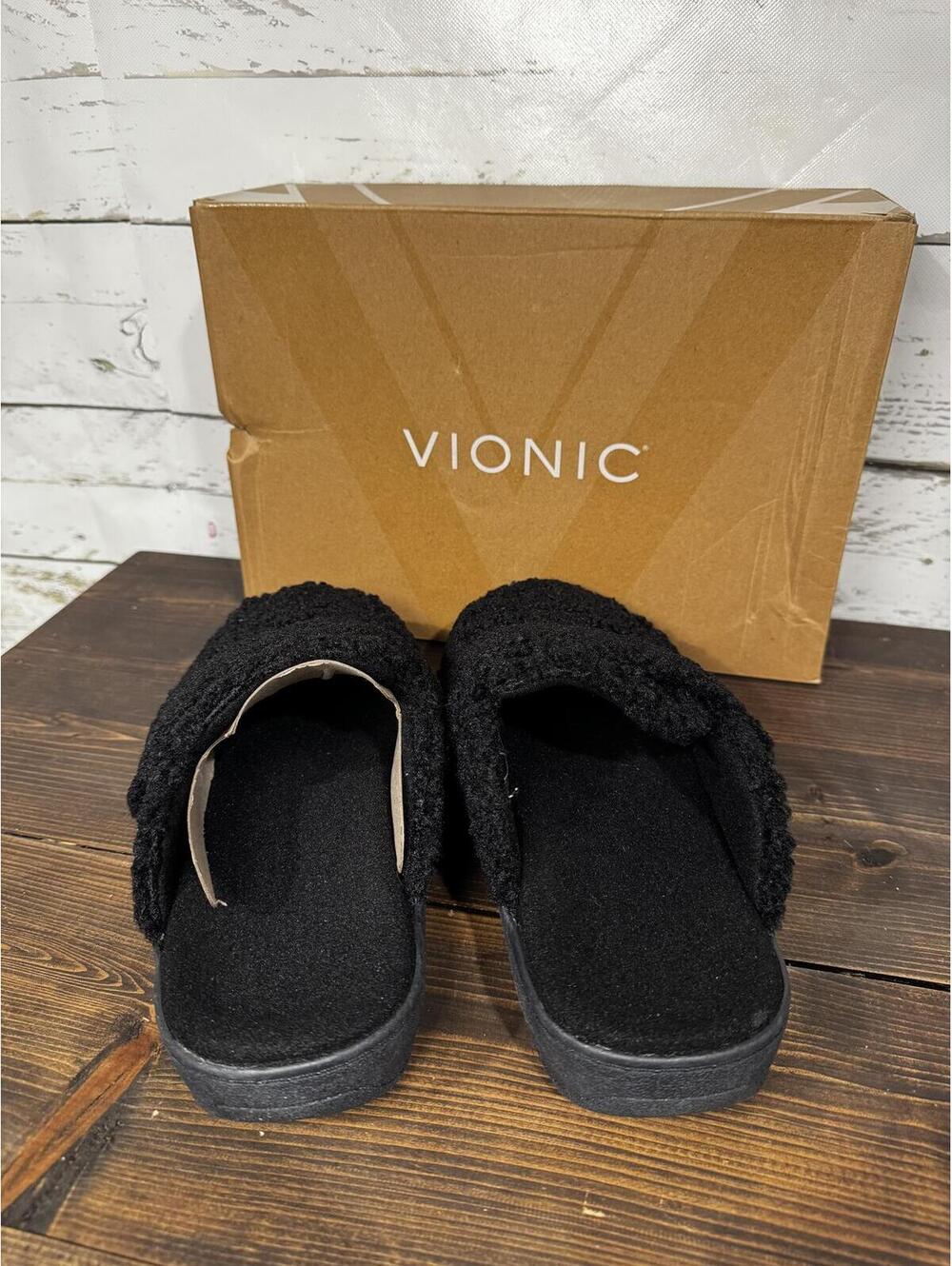 Vionic Gemma II Black Shearling Slippers Size 9 NIB - Picture 2 of 5